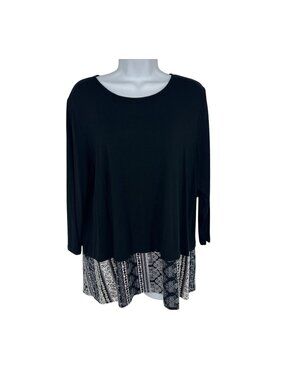 J Jill Wearever Collection Black Long Sleeve Top With Printed Hemline Size L